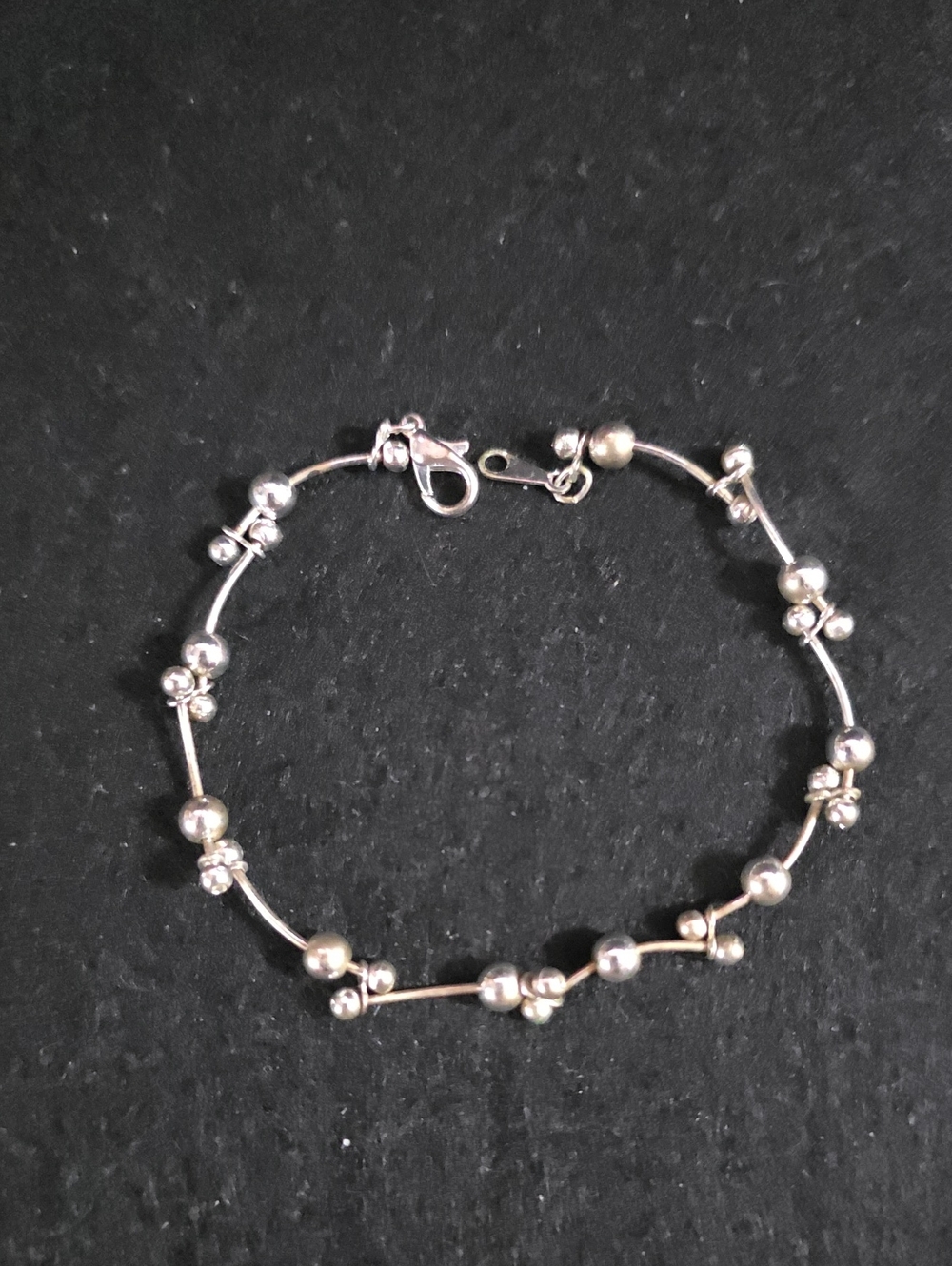 Silver Beaded Bracelet - Elegant Silver Tone